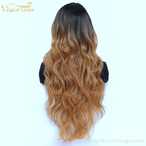 Vigorous hot sale cheap shipping 26 inch premium high grade long side part beautiful transparent synthetic lace frontal wigs